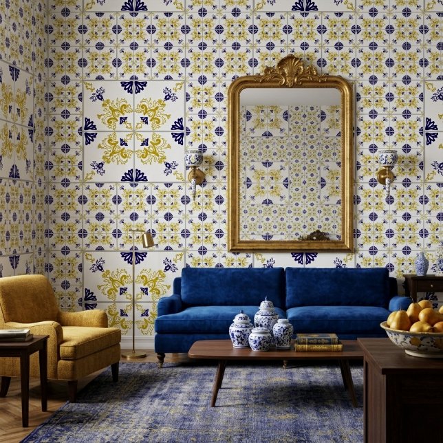 Blue Gold Portuguese Tile Mediterranean Wall Decor (Creator Uploaded)