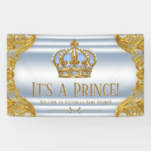 Blue Gold Prince Baby Shower Banner