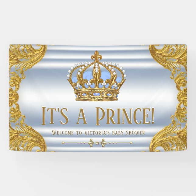 Blue Gold Prince Baby Shower Banner (Horizontal)