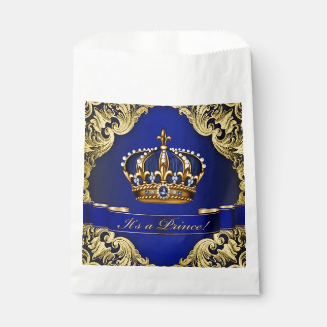 Blue Gold Prince Baby Shower Favour Bag (Front)