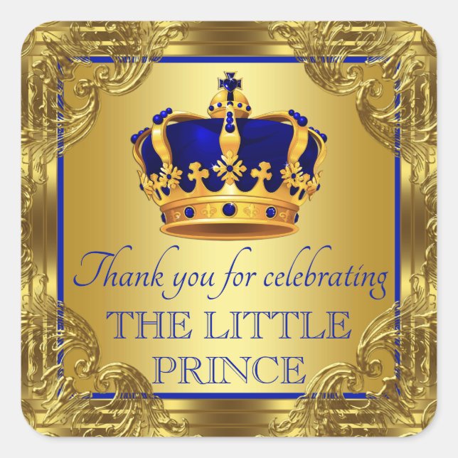 Blue Gold Prince Baby Shower Favour Stickers (Front)