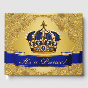 Blue Gold Prince Baby Shower Guest Book