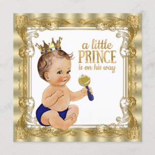 Blue Gold Prince Baby Shower Invitation