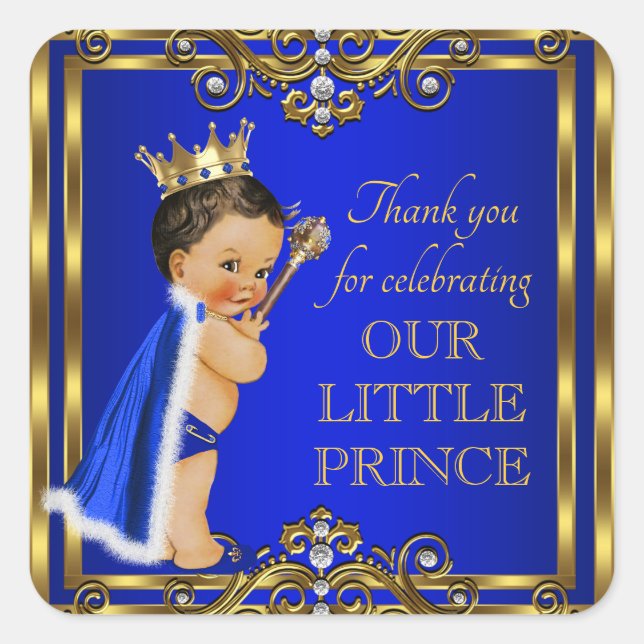 Blue Gold Prince Baby Shower Stickers (Front)