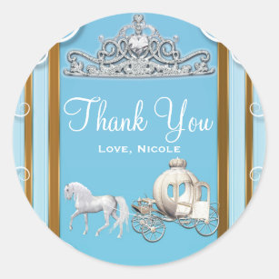 Blue Gold Princess Crown & Carriage Sweet 16 Party Classic Round Sticker