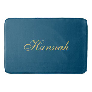 Blue Gold Professional Trendy Minimalist Name Bath Mat