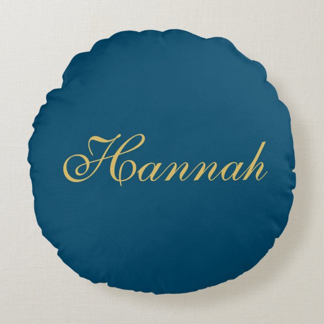 Blue Gold Professional Trendy Minimalist Name Round Pillow (Front)