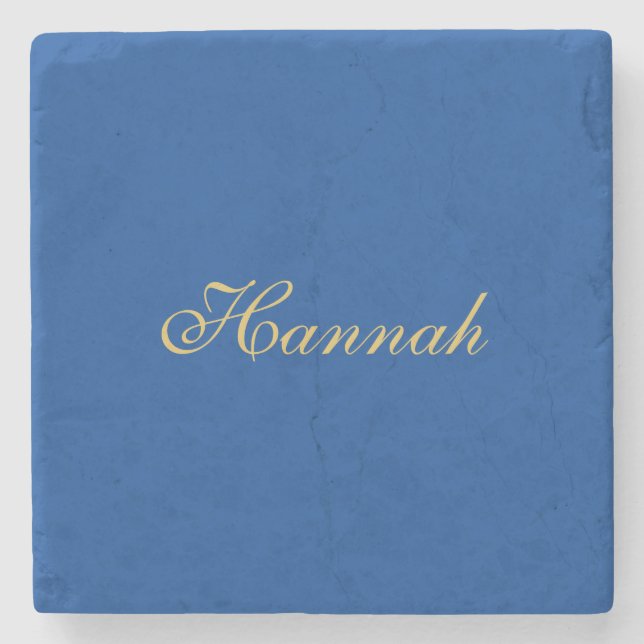 Blue Gold Professional Trendy Minimalist Name Stone Coaster (Front)