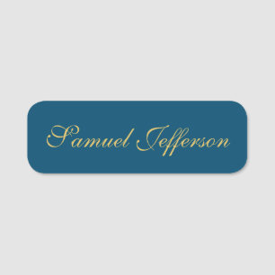 Blue Gold Professional Trendy Minimalist Name Tag