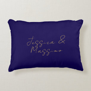Blue & Gold Professional Trendy Minimalist Names Accent Pillow