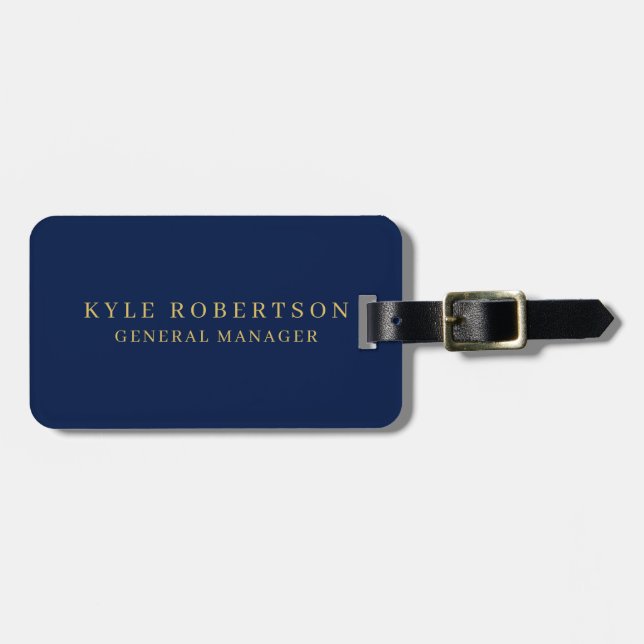 Blue Gold Professional Trendy Own Name Luggage Tag (Front Horizontal)