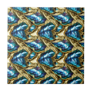 Blue gold puau seashells beachy seamless pattern tile