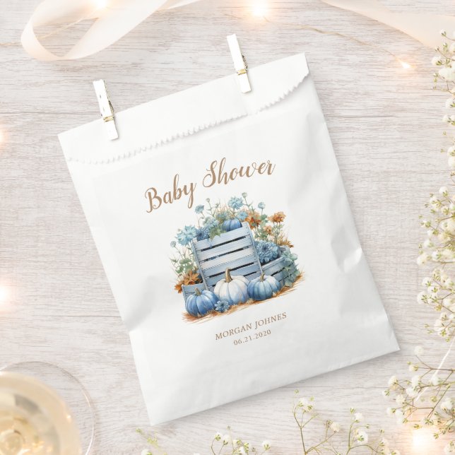 Blue Gold Pumpkin Autumn Baby Shower Favour Bag (Clipped)