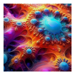 Blue Gold & Purple Psychedelic Fractal Poster