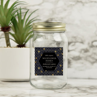 Blue Gold Queen Bee Honey Jar Étiquette