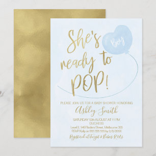 Blue Gold Ready To Pop Baby Shower Invitation