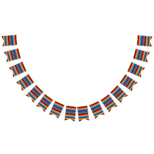 Blue Gold Red Mexican Sarape Bunting Flags
