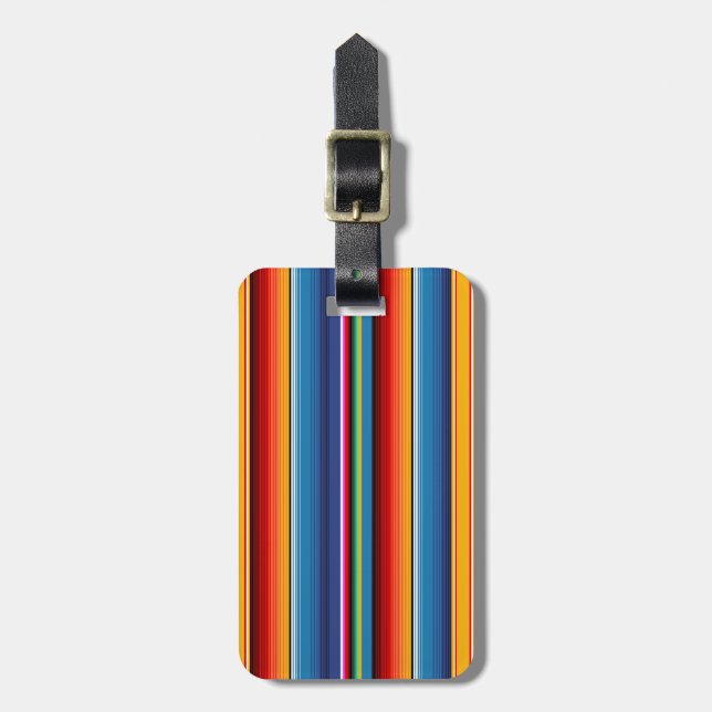 Blue Gold Red Mexican Sarape Luggage Tag (Front Vertical)