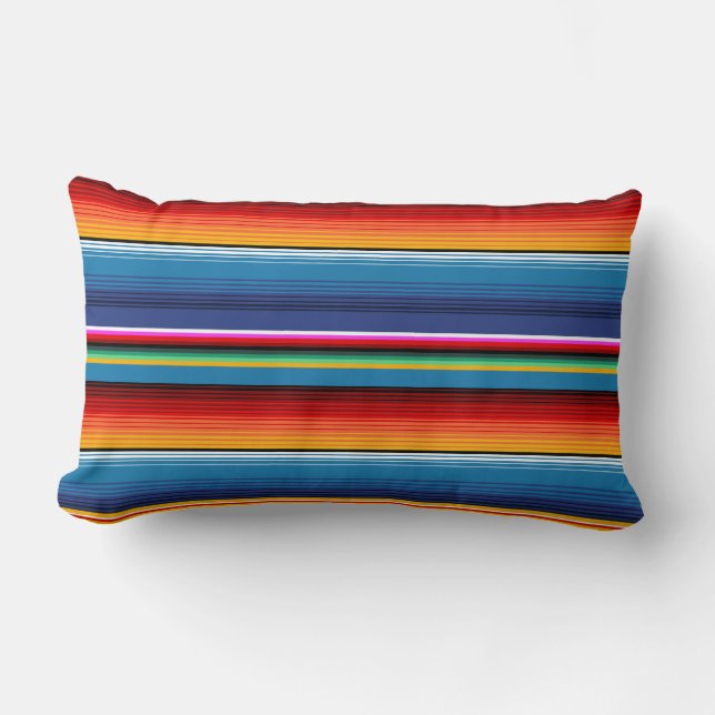 Blue Gold Red Mexican Sarape Lumbar Pillow (Front)
