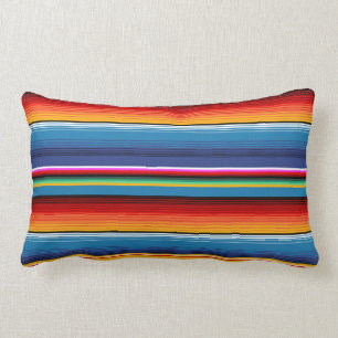 Blue Gold Red Mexican Sarape Lumbar Pillow