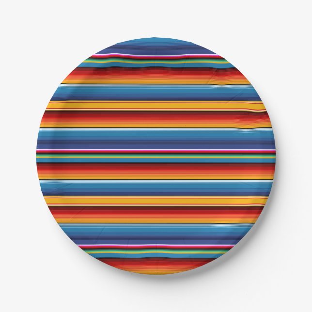 Blue Gold Red Mexican Sarape Paper Plate (Front)
