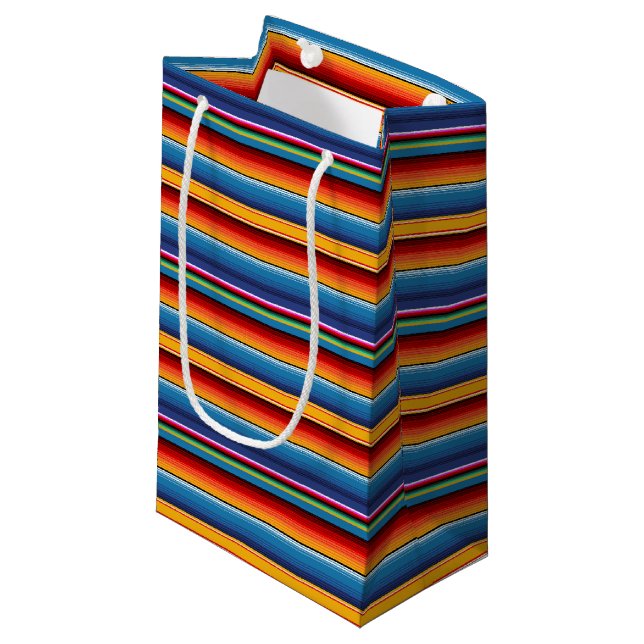 Blue Gold Red Mexican Sarape Small Gift Bag (Front Angled)