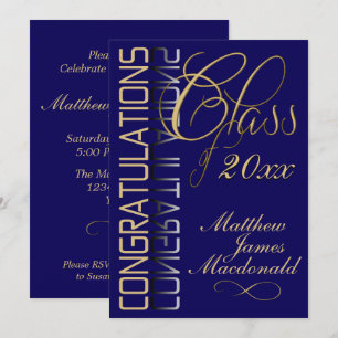 Blue Gold Reflection Classic Graduation Party Invitation