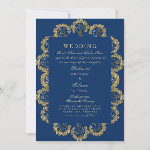 Blue & Gold Regal Indian Style Wedding  Invitation