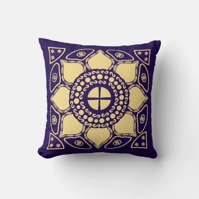 Blue & Gold Reversible Throw Pillow (Front)