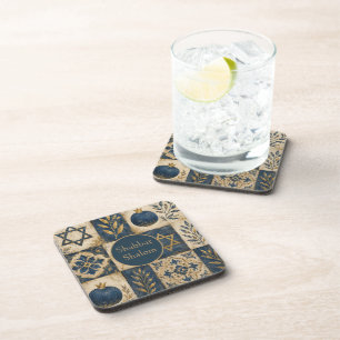 Blue Gold, Rustic farmhouse Judaica Aesthetics  Coaster