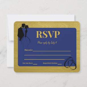 Blue Gold Rustic Multi-Color Silhouette Wedding RSVP Card