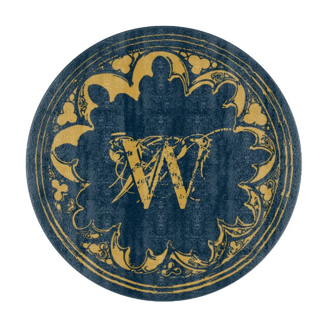 Blue & Gold Rustic Vintage Distressed Monogram  Cutting Board (Front)