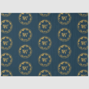 Blue & Gold Rustic Vintage Distressed Monogram Tissue Paper