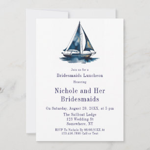 Blue & Gold Sailboat Nautical Bridesmaids Luncheon Invitation