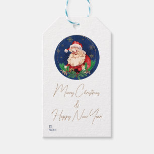 Blue Gold Santa Elegant Retro Vintage Christmas Gift Tags
