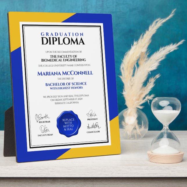 Blue Gold School College University Diploma Plaque (Side)