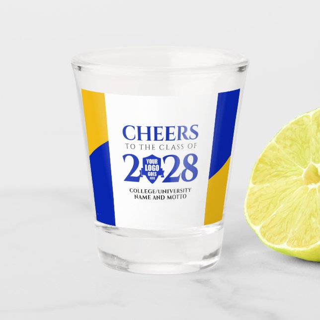 Blue Gold School College University Graduation Shot Glass (Front)