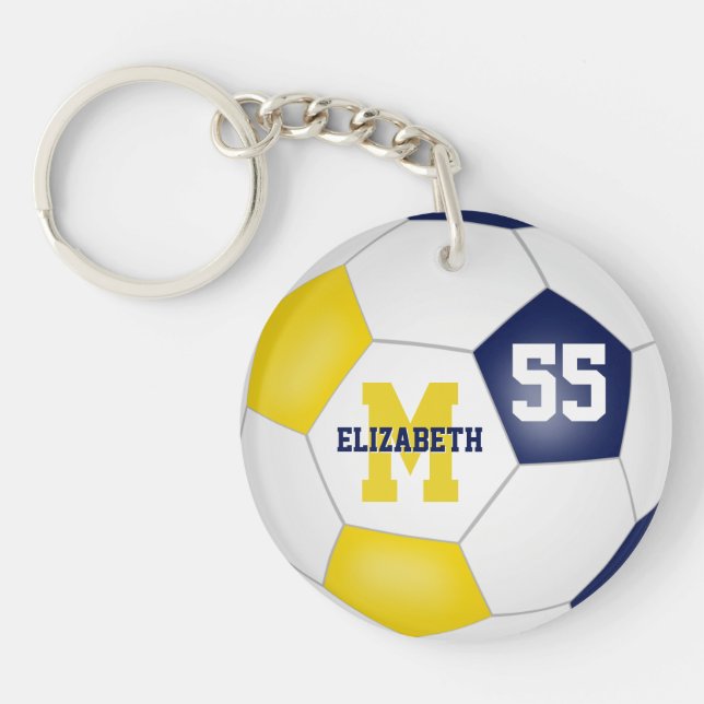 blue gold school colours soccer bag tag keychain (Front)