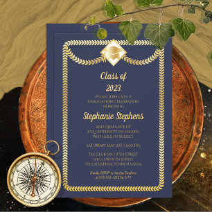 Blue   Gold Serpentine Graduation Party Invitation