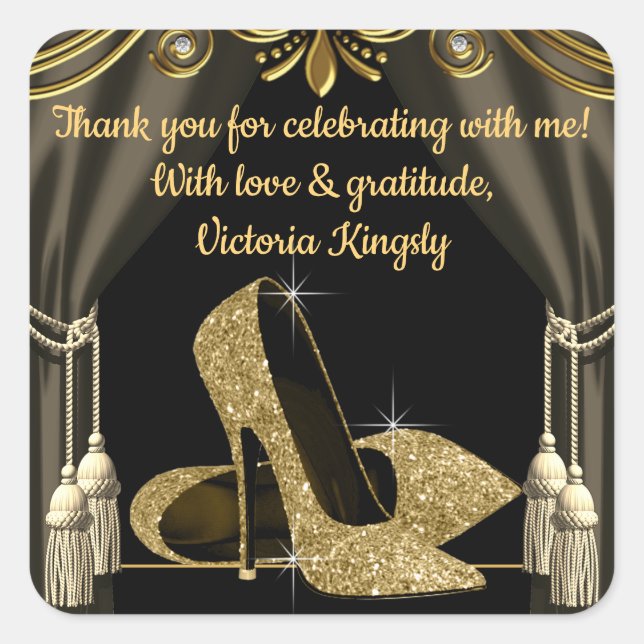 Blue Gold Shoe Birthday Party Favour Stickers (Front)