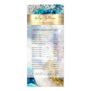 Blue Gold Silver glitter watercolor Price List  Rack Card