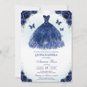 Blue Gold Silver Mis Quince Quinceañera Birthday Invitation
