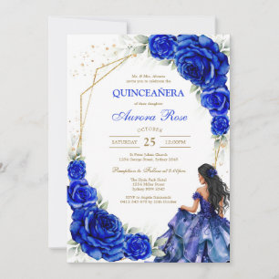 Blue Gold Silver Mis Quince Quinceañera Birthday Invitation