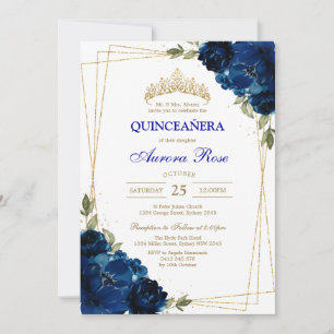 Blue Gold Silver Mis Quince Quinceañera Birthday Invitation