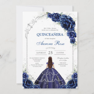 Blue Gold Silver Mis Quince Quinceañera Birthday  Invitation