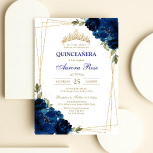 Blue Gold Silver Mis Quince Quinceañera Birthday Invitation