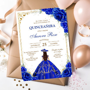 Blue Gold Silver Mis Quince Quinceañera Birthday Invitation
