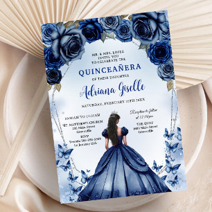 Blue Gold Silver Mis Quince Quinceañera Birthday Invitation
