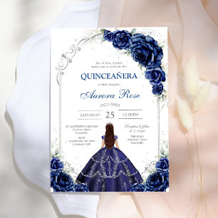 Blue Gold Silver Mis Quince Quinceañera Birthday Invitation