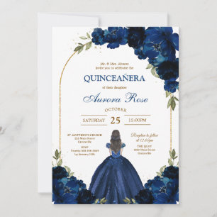 Blue Gold Silver Mis Quince Quinceañera Birthday Invitation